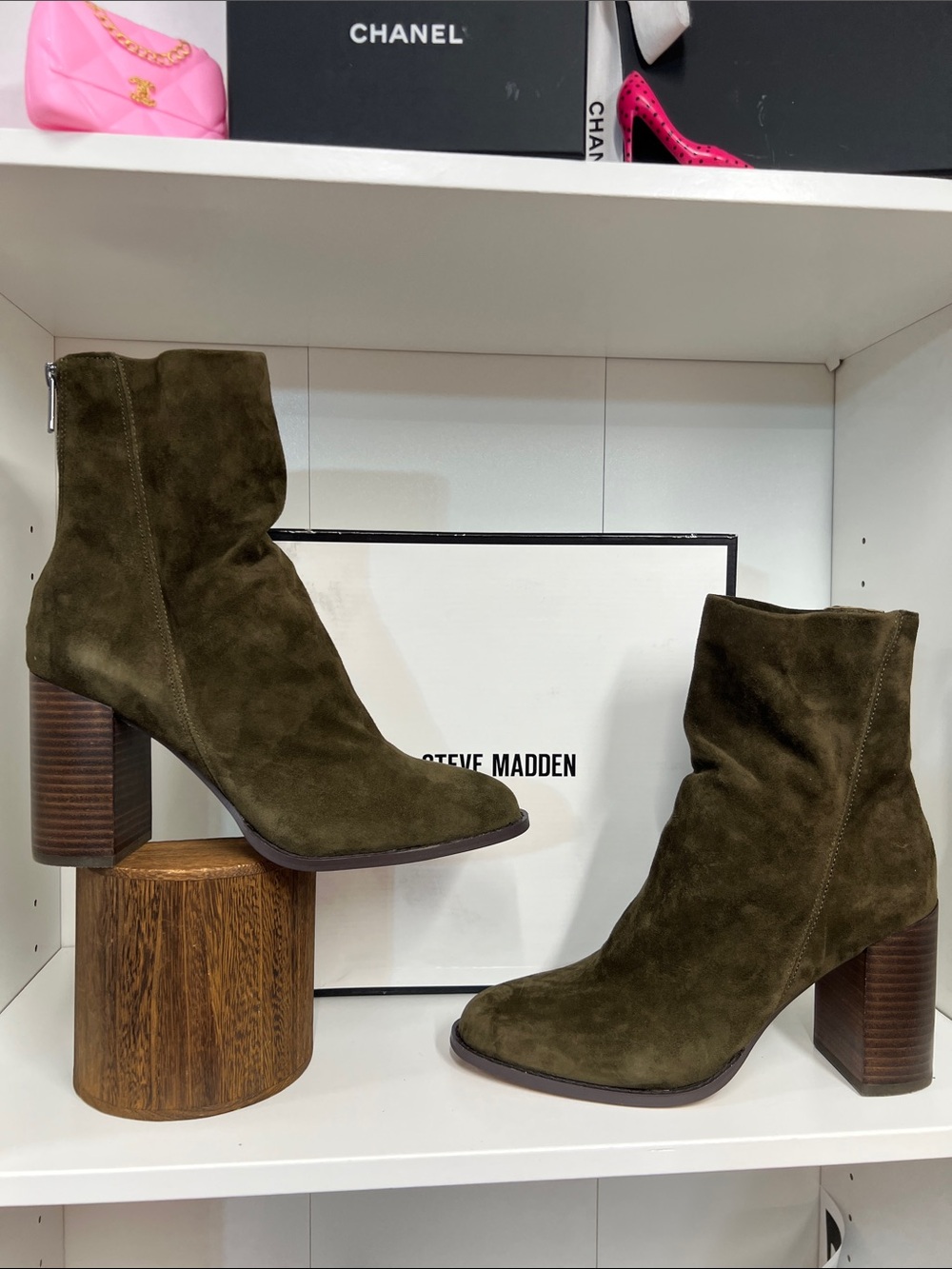 🔥 Steve Madden Olive Suede Block Heel Ankle Boots women size 11 new